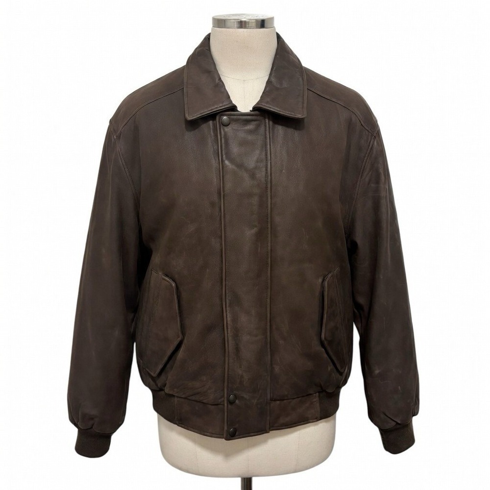 Savile Row‎ Genuine Leather Brown Bomber Jacket Size Large Men's Outerwear